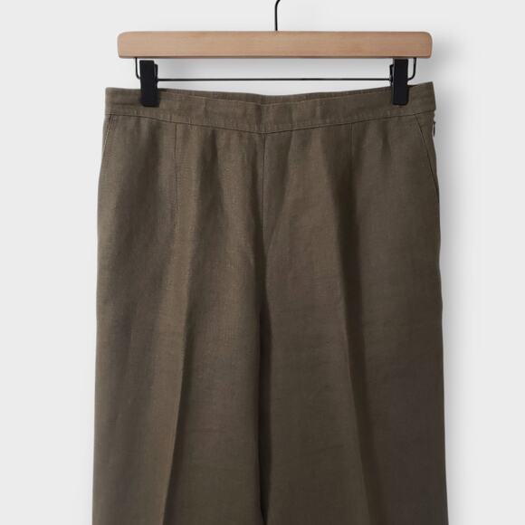 Talbots Petites Irish Linen Trouser Pants Green Sz 8P Straight Leg Career Work - Picture 2 of 10